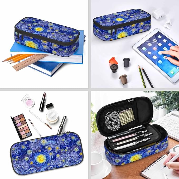 Blue Sky Pencil Bag Glowing Moon Starry Sky Abstract Painting Big Capacity Pencil Case Pencil Pouch Pen Bag School Students Boy Girl