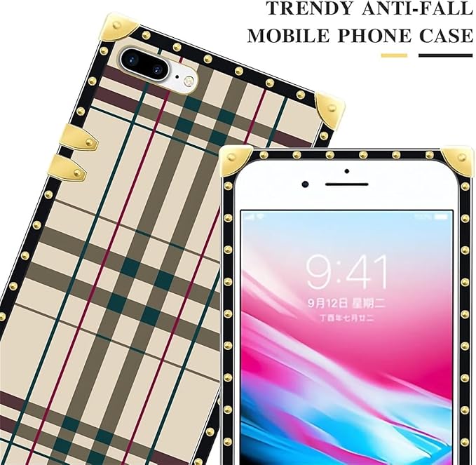 Compatible with iPhone 8 7 SE Case, Black Red Beige Stripes Luxury Golden Decoration for Girl Women Soft TPU Shockproof Protective Hard PC Back for iPhone 8 7 SE
