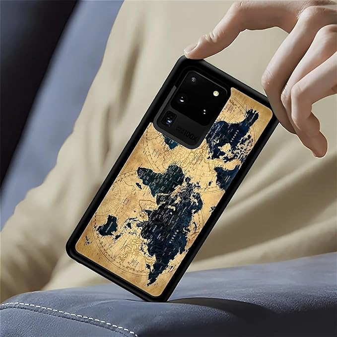 for Samsung Galaxy S20 Ultra Case, Brown World Map Pattern Graphic Design Girl Boy Soft Silicone Hard Acrylic Shock Protection for Samsung Galaxy S20 Ultra