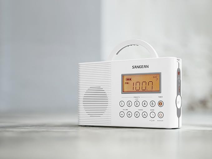 Sangean H201 Shower Radio AM/FM Waterproof, Weather Alert Radio, White