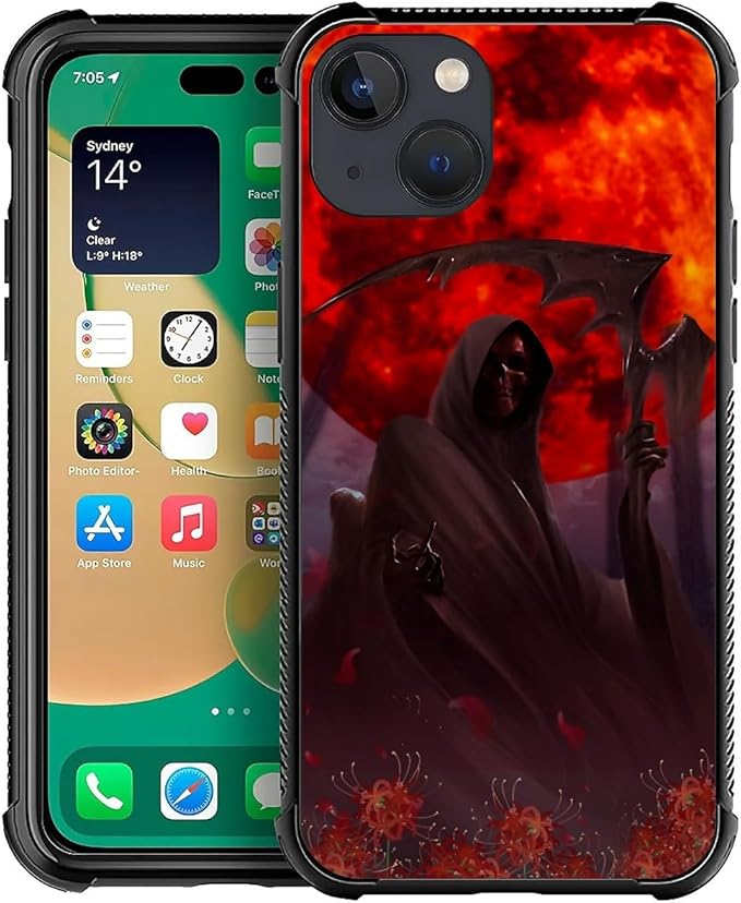 for iPhone 13 Case, Death by The Red Moon Pattern Graphic Design Girl Boy Soft Silicone Hard Acrylic Shock Protection for iPhone 13