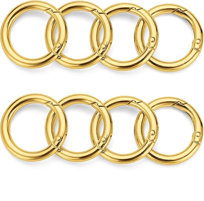 Gkeygo Key Ring Clip, 1 Inch Keychain Rings, 8 Pack Round Carabiner Clip for Keys, Buckle, Bags, Purses - Key Chain Hooks Replacement Keychains Lanyard DIY Crafts, Gold