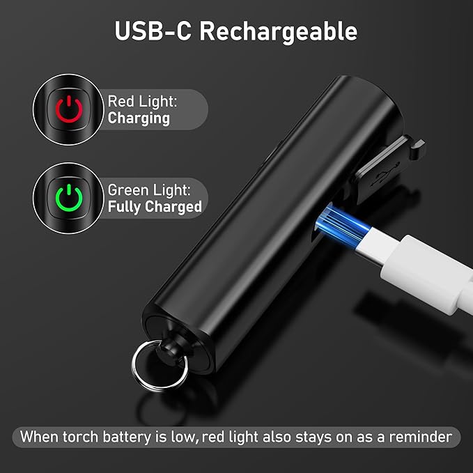 Blukar 2 Pack Rechargeable EDC Flashlight, 360L Mini Keychain Flash Light with 3 Lighting Modes, Memory Function, Waterproof, Compact and Portable Pocket Light for Everyday Carry, Emergency,Camping