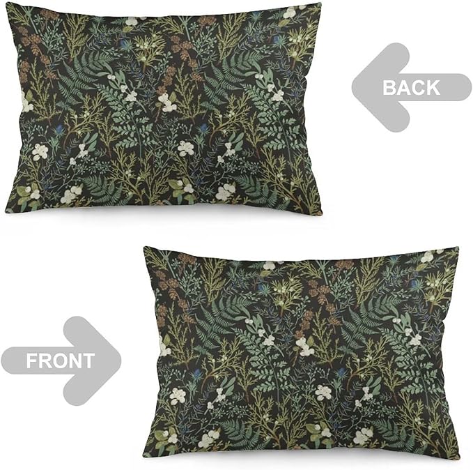 Botanical Print Floral Throw Pillow Covers Set of 2 Queen Size Black Sage Green Spring Flower Plant Pillow Cushion Cases Standard Pillow Cases Decorative Pillowcase 20X30 Inch for Sofa Bed