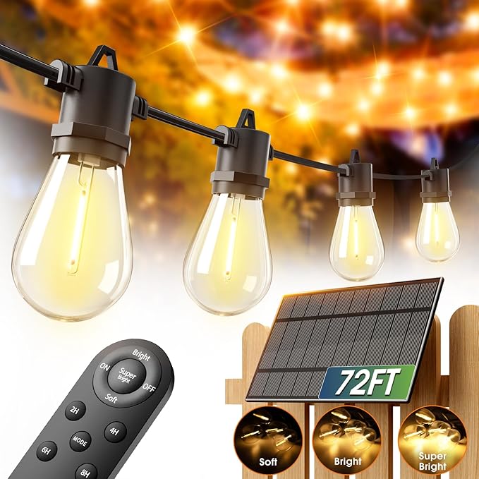 addlon 78(72+6) FT Solar String Lights Outdoor Waterproof with USB Port & Remote Control Solar Patio Lights Long Last for 20+Hrs Dimmable Solar Power LED Bulbs Hanging for Porch Garden Market Bistro