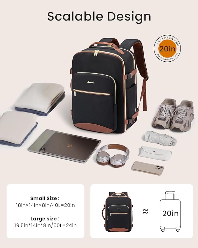LOVEVOOK 40L Large Travel Backpack for Women, Carry on Backpack Airline Approved, Waterproof Travel Essentials fits 18" Laptop, TSA Personal Item Travels Bag Sports Backpack with 3 Packing Cubes