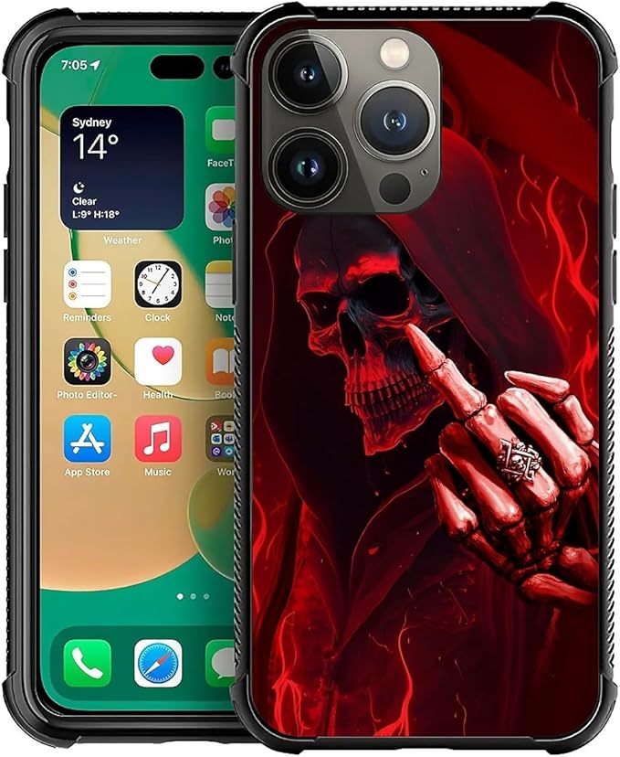 for iPhone 13 Pro Case, Gestures Funny Skull Pattern Graphic Design Girl Boy Soft Silicone Hard Acrylic Shock Protection for iPhone 13 Pro