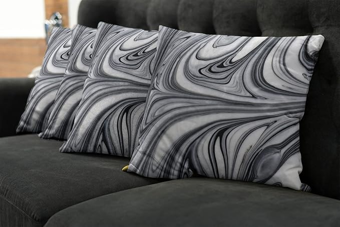 Ambesonne Abstract Throw Pillow Cushion Case Pack of 4, Mix of White and Black Hallucinatory and Surreal Liquid Marble Graphic Artwork, Modern Accent Double-Sided Digital Printing, 16", Grey