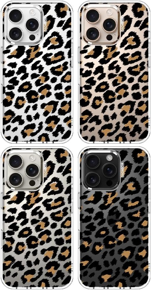 MOSNOVO Case for iPhone 16 Pro, [Buffertech 6.6ft Military-Grade Drop Protection] [Anti Peel Off Tech] Clear TPU Bumper Phone Case Cover Design - Leopard Print