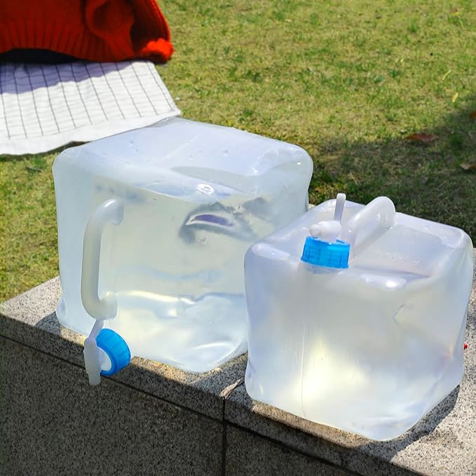 2 Pack Collapsible Water Container with Spigot, Foldable Cube Water Jugs Portable Water Storage for Outdoors Camping Hiking Disaster Preparedness & Survival Gear 1.4/2.6/4/5.3 Gallon