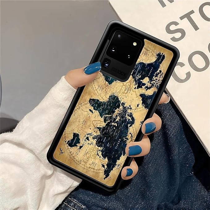 for Samsung Galaxy S20 Ultra Case, Brown World Map Pattern Graphic Design Girl Boy Soft Silicone Hard Acrylic Shock Protection for Samsung Galaxy S20 Ultra