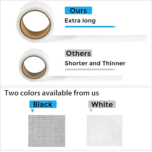 Secopad White Window Screen Repair Tape, 2 in X 15 FT (360IN) Screen Repair Kit for Windows or Doors, Strong Adhesive Screen Patch Fiberglass Screen Tape Mesh Repair