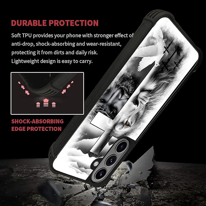 for Samsung Galaxy S26 Plus Case,Graphic Design for Girl Boy Soft Silicone Hard Acrylic Shock Protection Designed for Samsung Galaxy S26 Plus Lion Cross Jesus Christ Dove Pattern