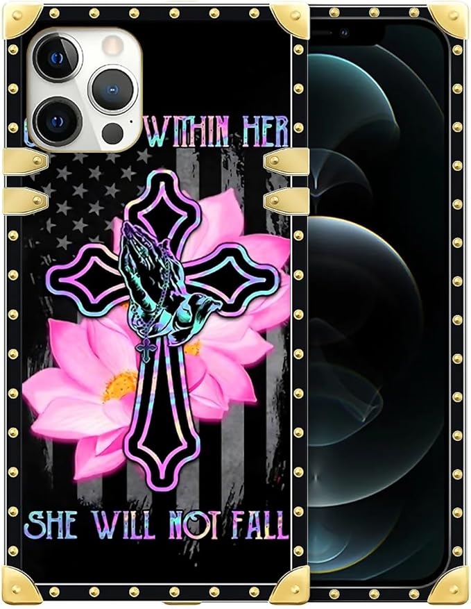 Compatible with iPhone 12 Pro Max Case, Praying Cross Hands Luxury Golden Decoration for Girl Women Soft TPU Shockproof Protective Hard PC Back for iPhone 12 Pro Max