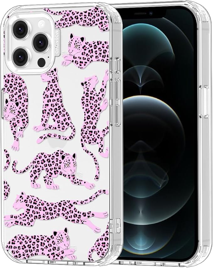 MOSNOVO Case for iPhone 12 & iPhone 12 Pro, [Buffertech 6.6ft Military-Grade Drop Protection] [Anti Peel Off Tech] Clear TPU Bumper Phone Case Cover Design - Pink Leopard