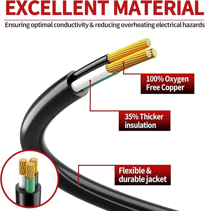 18/3 Indoor Extension Cord 10 FT, Black Extension Cord Flexible & Durable, 3 Prong Power Cable, Suitable for Home and Office, 10 Amp 1250 Watt 125VAC 18AWG, ETL Listed