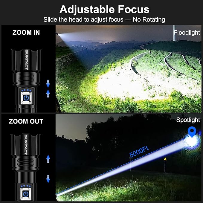 Sunitact Flashlights High Lumens Rechargeable - 20000LM 30W Super Bright LED Flash Light | 5000ft Beam & 12H Long Lasting USB High Powered Handheld Police Flashlight for Home/Camping/Hiking/Emergency