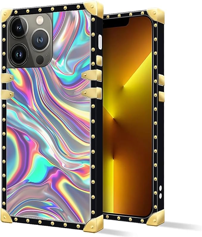 Compatible with iPhone 13 Pro Case, Holographic Abstract Iridescent Textures Luxury Golden Decoration for Girl Women Soft TPU Shockproof Protective Hard PC Back for iPhone 13 Pro