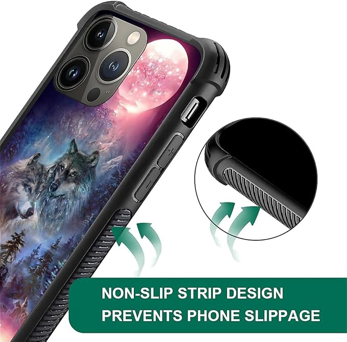 for iPhone 14 Pro Max Case, Star Two Wolfs Howling Pattern Graphic Design Girl Boy Soft Silicone Hard Acrylic Shock Protection for iPhone 14 Pro Max