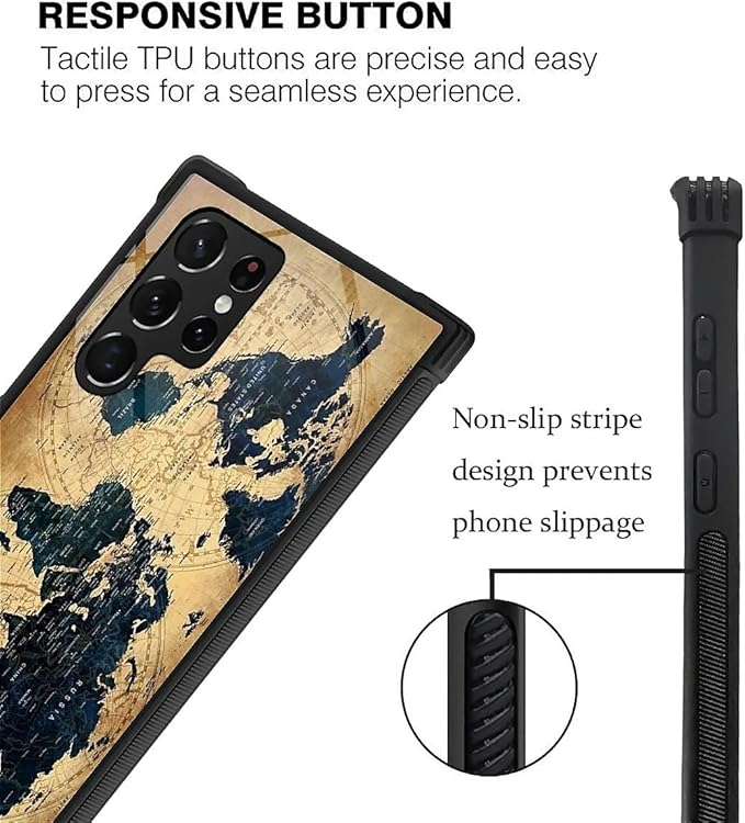 for Samsung Galaxy S22 Ultra Case, Brown World Map Pattern Graphic Design Girl Boy Soft Silicone Hard Acrylic Shock Protection for Samsung Galaxy S22 Ultra