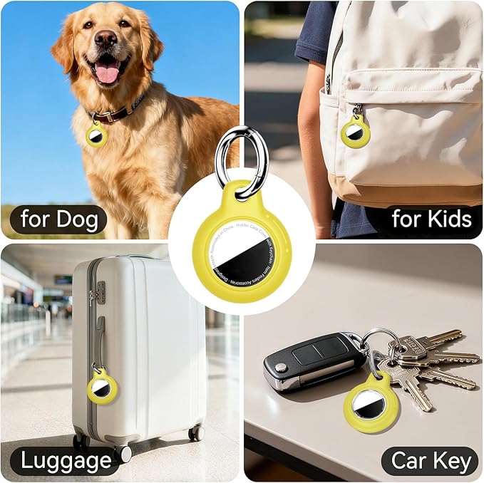 for Apple AirTag 2nd & 1st Gen, Waterproof Case for AirTag Holder Keychain,GPS Tracker Cover for Dog,Car Key,Luggage-D1-Yellow