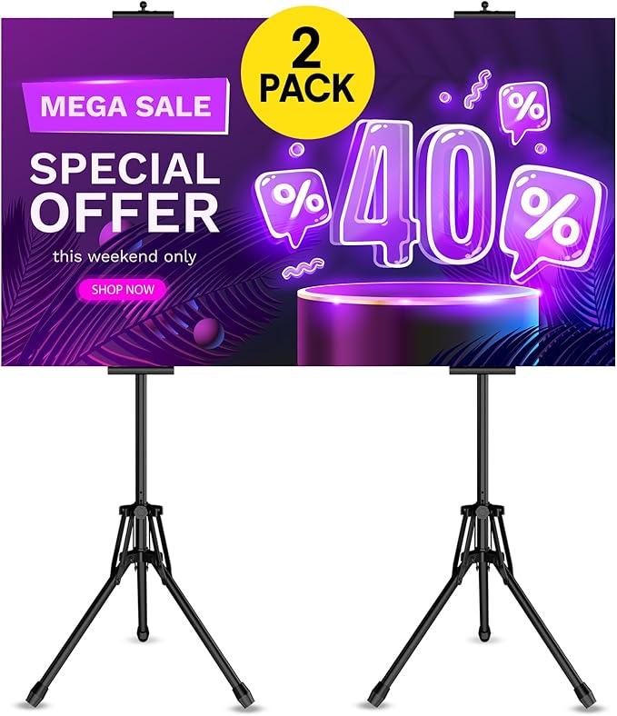 Poster Stands for Display - Floor Poster Board Holder Poster Display Stand Retractable Banner Stand Outdoor Sign Holder, Double-Side Tripod Height up to 80"（2pack）