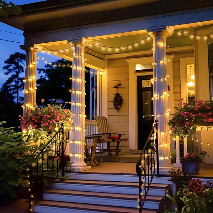 JMEXSUSS 2 Pack Solar String Lights Outdoor Waterproof, Total 400 LED 151FT Solar Powered Outdoor String Lights, 8 Modes Solar Christmas Light for Outside Patio Yard Tree Decorations, Warm White