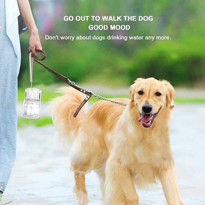 Portable Dog Water Bottle, Foldable Dog Water Bottle Leak Proof Dispenser for Puppy Small Medium Large Dogs, Pet Drink Cup for Walking Hiking Traveling(White,12oz)