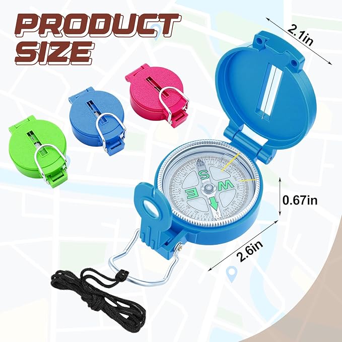 Sabary 6 Pack Multi-Color Mini Lensatic Compass with Lanyard Orienteering Navigation Compasses Hiking Backpacking Compass Bulk Wilderness Survival Tools Gift for Hunters Hikers Travel