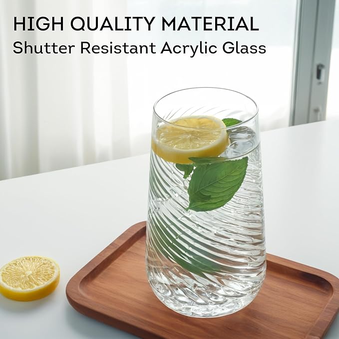 Lily's Home 26oz Plastic Drinking Tumblers - Set of 4 BPA-Free Plastic Drinking Glasses for Indoor/Outdoor - Durable Cups for Kitchen, Parties, Barbecues -Reusable Tumblers for Water, Juice, Cocktails