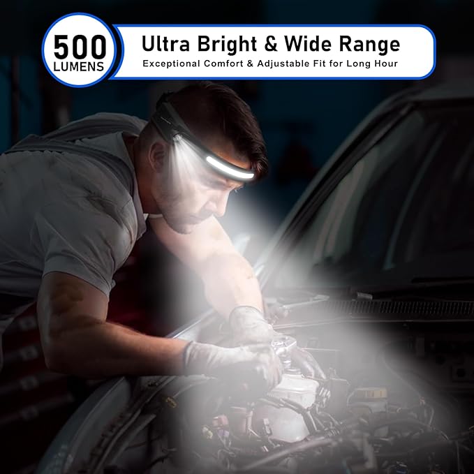 Headlamp Rechargeable LED (4 Pack) 230° Wide Beam, USB-C Lightweight Head Lamp, Long Runtime, Water-Resistant for Camping, Hiking, Running, Fishing, Repair Work