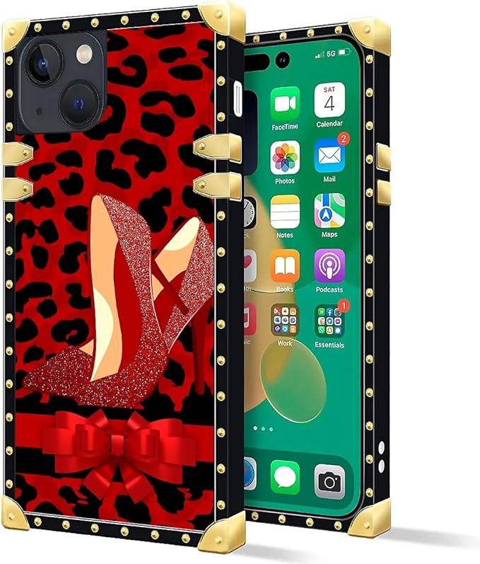 Compatible with iPhone 14 Case, Elegant High Heels Luxury Golden Decoration for Girl Women Soft TPU Shockproof Protective Hard PC Back for iPhone 14