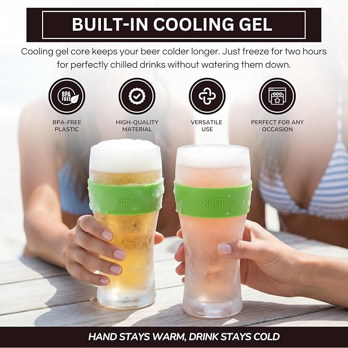 Frozen Pint Beer Glasses - Freezable Mugs Freeze Chiller, Birthday Gifts Him, Men, Dad, Guys, Cooling Cups 12oz Unbreakable Acrylic, Double Walled Insulated Glass Gift, Iced Coffee Tumbler, 2 Set