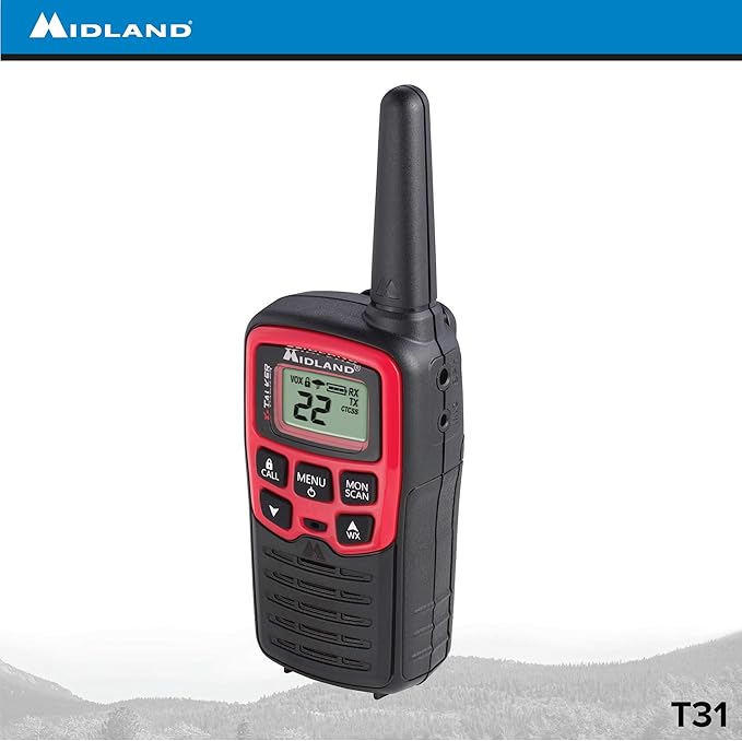 Midland T31VP 22 Channel FRS Walkie Talkie - Up to 26 Mile Range Two-Way Radio - Red/Black (Pack of 4)