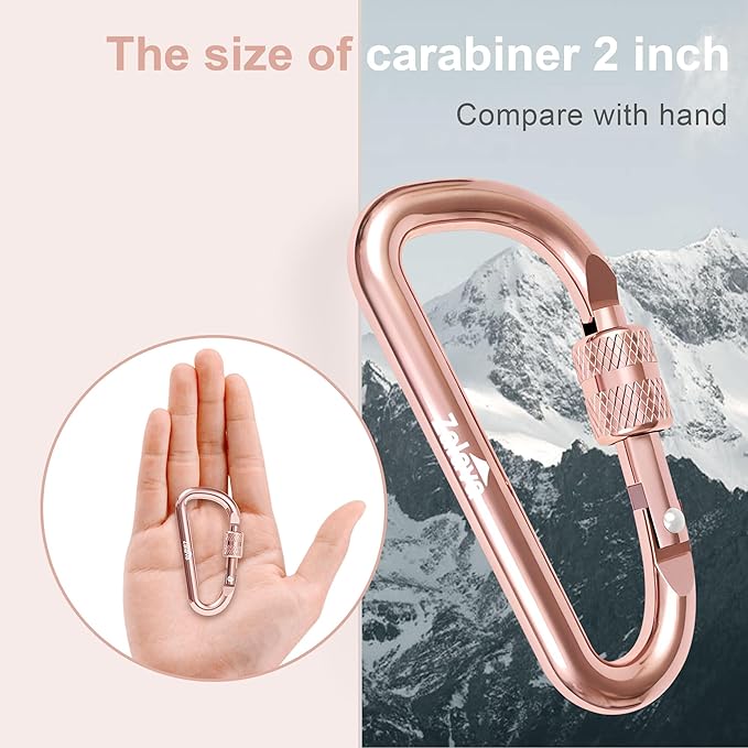 6PCS Carabiner Keychain, 2 inch Aluminum D-Clip Caribeener with Hook