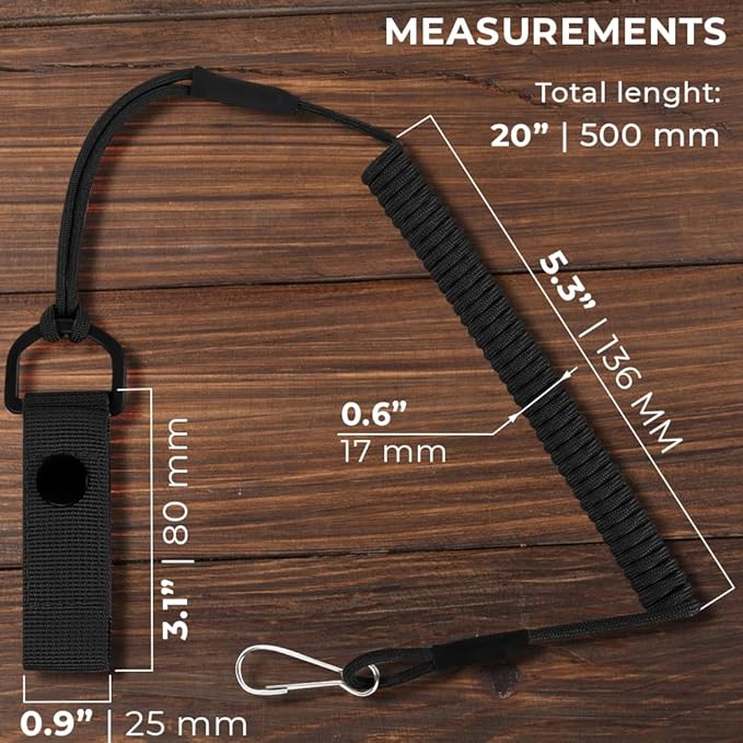 TECEUM Tactical Pistol Lanyard – 3+ Colors – Equipment Accessories for Military, Police, Security & Personal Use – Spring Safety Strap with D-Ring Keeper – Anti-Loss Elastic Coil for Belt or MOLLE