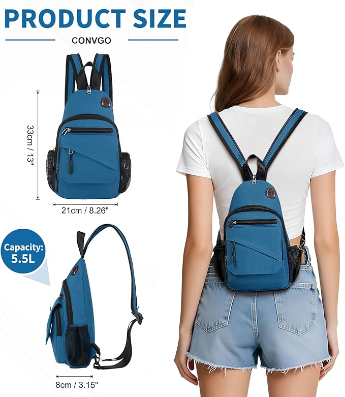 Small Crossbody Bag Casual Sling Bag for Men, Convertible Backpack, 3-in-1 Anti-Theft Shoulder Bag Trendy Daypack for Travel, Blue Grey