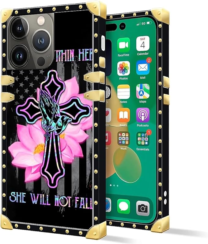 Compatible with iPhone 14 Pro Case, Praying Cross Hands Luxury Golden Decoration for Girl Women Soft TPU Shockproof Protective Hard PC Back for iPhone 14 Pro