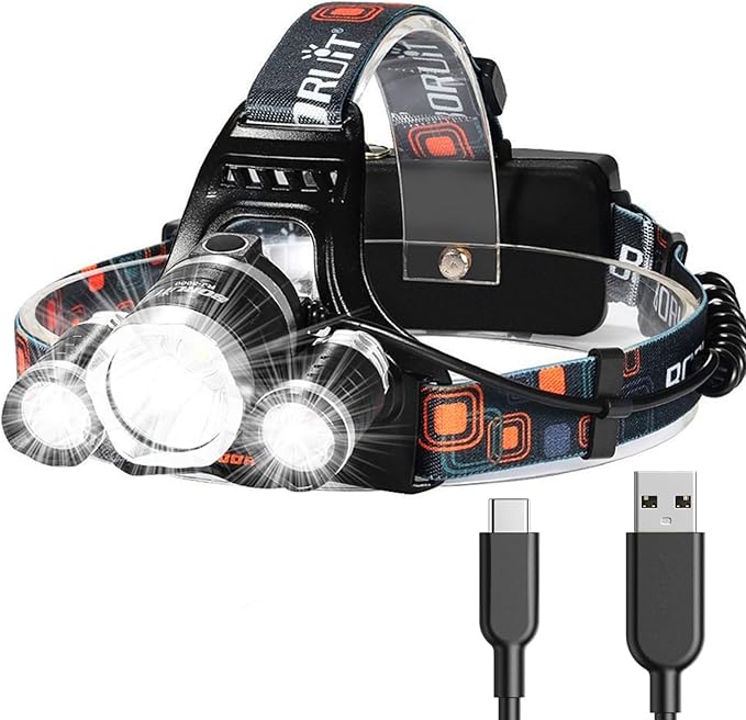 Headlamp Rechargeable Super Bright 20000 Lumens,USB-C Head Lamp Flashlight,Ultra Bright Head lamp,Waterproof Headlight Hard Hat Light,Adjustable Light for Adults Work Hunting Fishing Camping headlamp