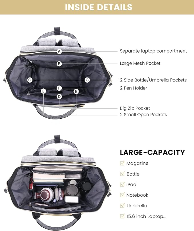 LOVEVOOK 17.3 Inch Laptop Backpack, Large Travel Backpack for Women, Water Resistant Teacher Backpack with Laptop Compartment, Professional Business Work bags with Charger, Austere Grey