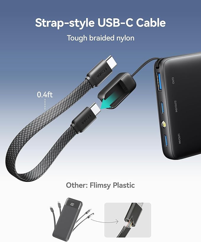 INIU Portable Charger, Ultra Slim 45W Fast Charging with Attached USB C Cable, Flight-Safe 10000mAh PD Power Bank Battery Pack, Travel Essential Phone Powerbank for iPhone 17 16 Samsung S25 Google etc