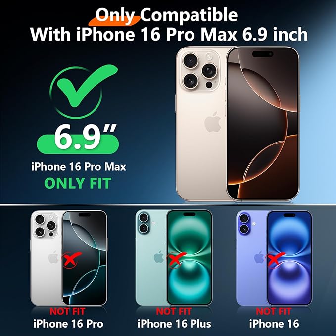 2025 New Designed for iPhone 16 Pro Max Case Waterproof, [Built-in Screen Protector & Glass Camera Protector][Full Body Shockproof][IP68 Underwater][Dropproof] Phone Case for iPhone 16 Pro Max 6.9"