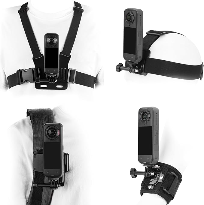 BRDRC Accessories Kit for Insta 360 X5 X4 Air, Chest Mount Head Strap Harness Backpack Clip Holder Wrist Strap, 360°Rotating Adapter + Quick Release for Insta360 One X5 X4 X3 X Camera Accessory Bundle