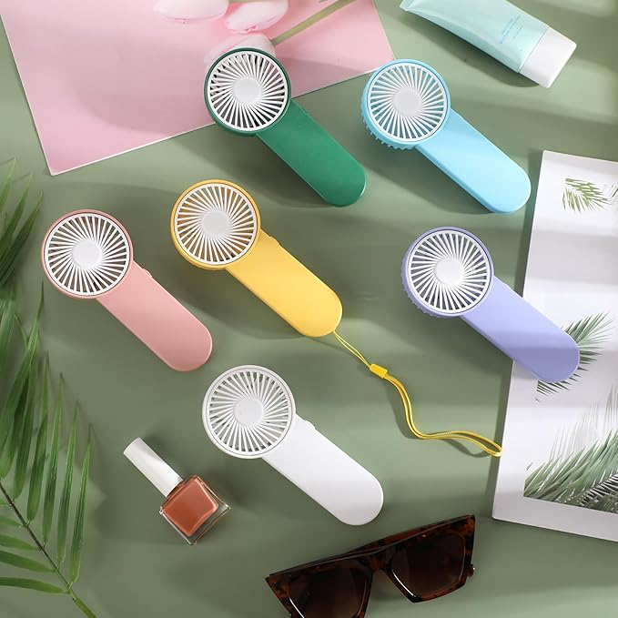 Sumind 12 Pcs Small Personal Portable Fan Mini Handheld Bulk 1 Speed Electric Cute Battery Powered for Neck Lash Makeup Women Men Travel Camping Indoor Outdoor Summer (Colorful)