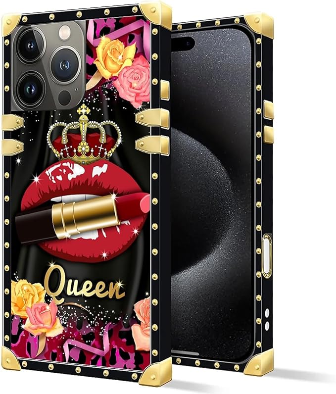 Compatible with iPhone 16 Pro Max Case, Queen Lip Crown Leopard Print Luxury Golden Decoration for Girl Women Soft TPU Shockproof Protective Hard PC Back for iPhone 16 Pro Max
