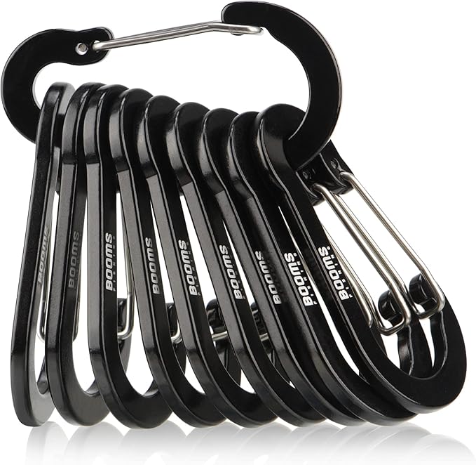 Booms Fishing CC5 Multi-Use Carabiner Clips, 10 Pack 2.3"/ 3.1" Caribeener Clips, Mini Keychain Caribeaner Clip, Aluminum D Ring Carabiners