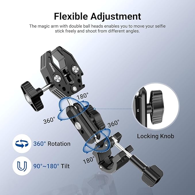 NEEWER Motorcycle Mount Accessories Kit Compatible with GoPro Insta360 DJI, Bike Tail Handlebar Invisible Selfie Stick Double Clamp Holder with Action Camera Adapter for POV Video Recording, GP-30