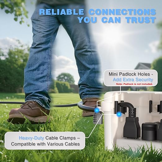 Flemoon Medium Outdoor Electrical Box (11.5x5.2x4 inch), IP54 Waterproof Extension Cord Cover w/6 Cable Entry Ports, Weatherproof Connection Box for Power Strip, Timer, Plug, Holiday Lights, White