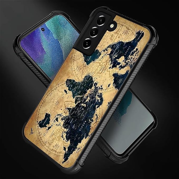 for Samsung Galaxy S21 Case, Brown World Map Pattern Graphic Design Girl Boy Soft Silicone Hard Acrylic Shock Protection for Samsung Galaxy S21