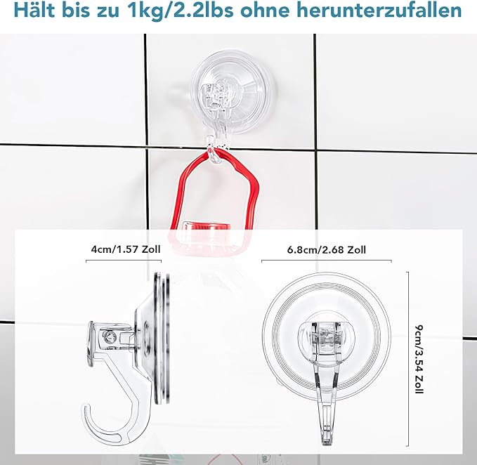 Suction Hooks 4 Packs, Clear Powerful Push and Lock Vacuum Suction Cup, Multi-Purpose Suction Shower Hooks for Front Door Window Glass Kitchen Towel Loofah Utensils